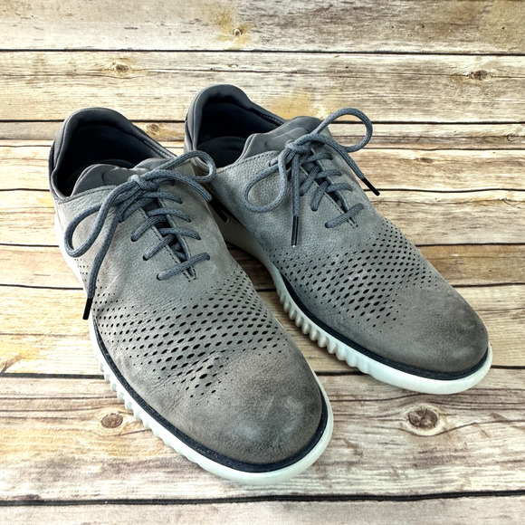 Cole Haan Mens ZEROGRAND Gray Nubuck Leather Laser Wing Derby Oxford Shoes 10M - Picture 1 of 8